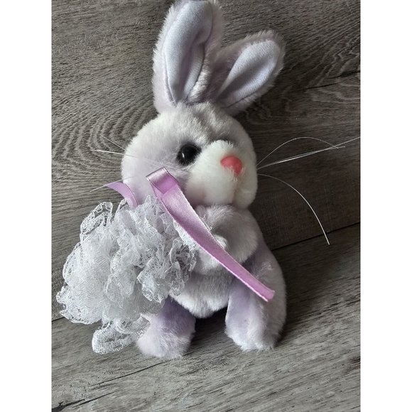 Vintage PBC International Bunny Rabbit Plush Stuffed Animal 7" Purple Easter - Picture 3 of 9